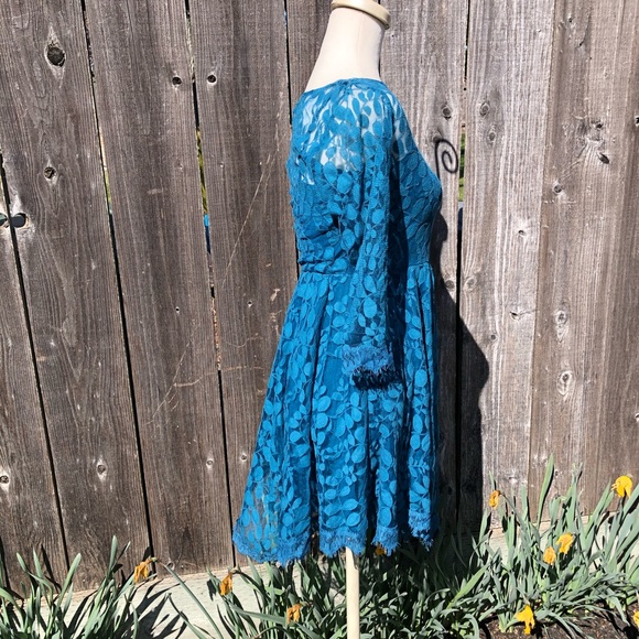 Free People Sheer Blue Lace Floral Dress - Size 0 - Picture 5 of 15